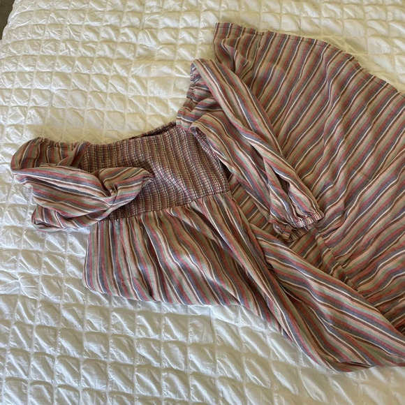 Marine Layer Ivy Brook dust linen strips smocked midi dress - Picture 5 of 10